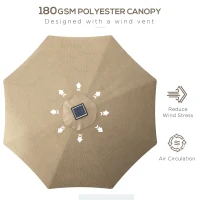 Outsunny LED Patio Umbrella, Lighted Deck Umbrella with 4 Lighting Modes, Solar & USB Charging, Khaki(m-5)