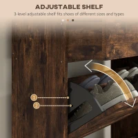 HOMCOM Industrial Narrow Shoe Cabinet - Space-Saving Entryway Shoe Organizer with 2 Flip Drawers & Adjustable Shelves, Rustic Brown, Stores 12 Pairs(m-4)