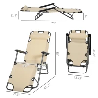 Outsunny Folding Chaise Lounge Chair, Outdoor Portable 2-Level Adjustable Recliner Zero Gravity Chair with Headrest Pillow, Beige(m-3)