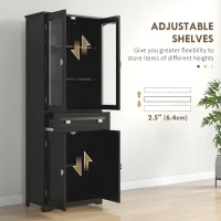 HOMCOM 63" 4-Door Kitchen Pantry Cabinet, Freestanding Storage Cabinet Cupboard with Adjustable Shelves, Black(m-5)