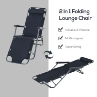 Outsunny Folding Chaise Lounge Chair, Outdoor Portable 2-Level Adjustable Recliner Zero Gravity Chair with Headrest Pillow, Armrests with Storage Mesh Pocket, Black(m-4)