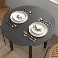 HOMCOM 30" Round Dining Table, Farmhouse Dining Room Table with Pine Wood Frame, Space Saving Small Kitchen Table, Black(m-6)