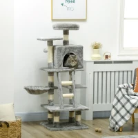 PawHut 49 Inch Large Cat Tree for Indoor Cats, Light Grey(m-1)