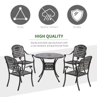 Outsunny 5-Piece Outdoor Patio Dining Set with 4 Armchairs & 1 Table with Umbrella Hole, 35" Round Bistro Table, Cast Aluminium Patio Furniture Set for Garden Deck Yard, Bronze(m-5)