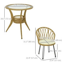 Outsunny 4 Pieces Rattan Dining Set with Storage Basket, Tempered Glass Table Top, for Garden, Backyard, Balcony, Light Brown(m-3)