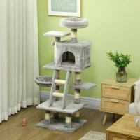 PawHut 49 Inch Large Cat Tree for Indoor Cats, Light Grey(m-10)