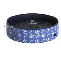 PawHut Folding Dog Pool Portable Pet Kiddie Swimming Pool, Outdoor/Indoor Puppy Bath Tub with Nonslip Bottom for Dogs & Cats,  (Φ47", Blue)(m-3)