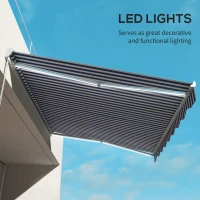 Outsunny 13' x 10' Electric Awning, Retractable Awning with LED Lights and Remote Controller for Door and Window, Blue and White(m-6)