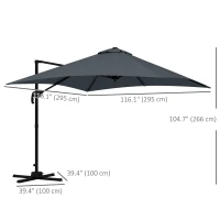Outsunny 10x10ft Cantilever Umbrella Rotatable Square Market Parasol, 4 Adjustable Angle for Outdoor Backyard Patio Dark Grey(m-3)