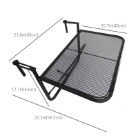 Outsunny Adjustable Balcony Hanging Railing Table, Metal Mounting Mini Wall Desk Storage Rack, Outdoor Flower Stand Serving Table Rectangle, Black(m-3)