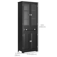 HOMCOM 63" 4-Door Kitchen Pantry Cabinet, Freestanding Storage Cabinet Cupboard with Adjustable Shelves, Black(m-3)