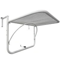Outsunny Adjustable Balcony Hanging Railing Table, Metal Mounting Mini Wall Desk Storage Rack, Outdoor Flower Stand Serving Table Rectangle, White(m-9)