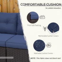 Outsunny 2 Pieces Patio Furniture Set Outdoor Loveseat Wicker Corner Sofa Set Outdoor Freely Combination PE Rattan Furniture, W/ Curved Armrests & Padded Cushion for Balcony, Garden, Lawn, Dark Blue(m-5)