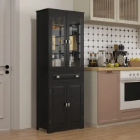 HOMCOM 63" 4-Door Kitchen Pantry Cabinet, Freestanding Storage Cabinet Cupboard with Adjustable Shelves, Black(m-1)
