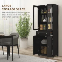 HOMCOM 63" 4-Door Kitchen Pantry Cabinet, Freestanding Storage Cabinet Cupboard with Adjustable Shelves, Black(m-4)