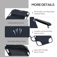 Outsunny Folding Chaise Lounge Chair, Outdoor Portable 2-Level Adjustable Recliner Zero Gravity Chair with Headrest Pillow, Armrests with Storage Mesh Pocket, Black(m-6)