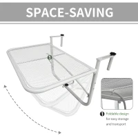 Outsunny Adjustable Balcony Hanging Railing Table, Metal Mounting Mini Wall Desk Storage Rack, Outdoor Flower Stand Serving Table Rectangle, White(m-5)