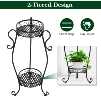 Outsunny 2 Shelf Flower Pot Stand 2-Tier Freestanding Plant Display Rack Indoor Outdoor Metal Easy to clean porch, patio, backyard(m-5)