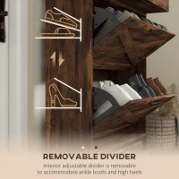 HOMCOM Industrial Narrow Shoe Cabinet - Space-Saving Entryway Shoe Organizer with 2 Flip Drawers & Adjustable Shelves, Rustic Brown, Stores 12 Pairs(m-5)