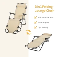 Outsunny Folding Chaise Lounge Chair, Outdoor Portable 2-Level Adjustable Recliner Zero Gravity Chair with Headrest Pillow, Beige(m-4)