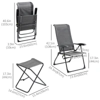 Outsunny Patio Lounge Chair Outdoor Lounger Recliner Folding Camping Chair with Footrest and Storage Pocket, Black Grey(m-3)
