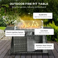 Outsunny 6 Piece Patio Furniture Set with 50,000 BTU Gas Fire Pit Table, Outdoor PE Rattan Dining Table and Chair Set, Sectional Conversation Sofa Set with Cushions, Grey(m-4)