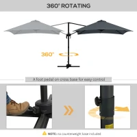 Outsunny 10x10ft Cantilever Umbrella Rotatable Square Market Parasol, 4 Adjustable Angle for Outdoor Backyard Patio Dark Grey(m-5)