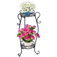 Outsunny 2 Shelf Flower Pot Stand 2-Tier Freestanding Plant Display Rack Indoor Outdoor Metal Easy to clean porch, patio, backyard(m-2)