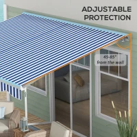 Outsunny 13' x 10' Electric Awning, Retractable Awning with LED Lights and Remote Controller for Door and Window, Blue and White(m-9)