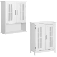 kleankin 2-Piece Bathroom Furniture Set, Small Bathroom Storage Cabinets with Doors and Shelves, Wall Mount Medicine Cabinet and Freestanding Bathroom Floor Cabinet, White(m-2)
