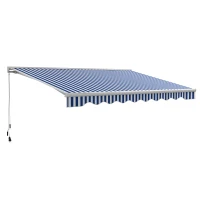Outsunny 16.5' x 10' Electric Awning, Retractable Awning with LED Lights and Remote Controller for Door and Window, Blue/White(m-1)