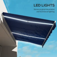 Outsunny 16.5' x 10' Electric Awning, Retractable Awning with LED Lights and Remote Controller for Door and Window, Blue(m-6)