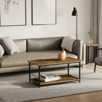 HOMCOM Industrial Coffee Table with Storage Shelf, 2-tier Center Table for Living Room, Rustic Brown