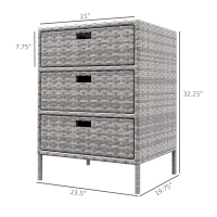 Outsunny Patio PE Rattan Storage Cabinet, Wicker Pool Cabinet Organizer, Outdoor Towel Rack for Pool with 3 Drawers, Gray(m-3)