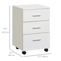 Vinsetto Mobile Filing Cabinet with Wheels, 3 Drawer File Cabinet with Lock and Keys for Home Office, White(m-3)