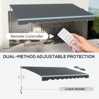 Outsunny 16.5' Electric Retractable Awning with LED, UV40+ Sun Shade, Remote & Crank Control for Deck, Balcony, Yard, Dark Gray(m-4)