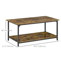 HOMCOM Industrial Coffee Table with Storage Shelf, 2-tier Center Table for Living Room, Rustic Brown(m-3)
