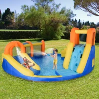 Outsunny 6-in-1 Inflatable Water Slide Kids Bounce House Jumping Castle Includes Slide Basket Pool Water Gun Climbing Wall Tunnel with Carry Bag, Repair Patches and 750W Air Blower(m-2)