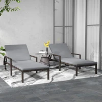 Outsunny 2 Piece Wicker Chaise Lounger PE Rattan Outdoor Lounge Chair Recliner with Adjustable Backrest and 2 Wheels, Grey(m-1)