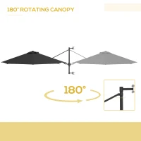 Outsunny 9.6 x 9.6 ft Wall Mounted Umbrella with Rotate, Patio Market Umbrella Parasol for Outdoor with Crank, Charcoal Grey(m-4)