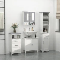 kleankin 3-Piece Bathroom Furniture Set, Tall and Small Floor Cabinets, Wall Mount Medicine Cabinet with Mirror, Narrow Bathroom Storage Cabinet with Drawers and Shelves, White(m-1)