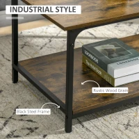 HOMCOM Industrial Coffee Table with Storage Shelf, 2-tier Center Table for Living Room, Rustic Brown(m-4)