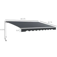 Outsunny 16.5' Electric Retractable Awning with LED, UV40+ Sun Shade, Remote & Crank Control for Deck, Balcony, Yard, Dark Gray(m-2)