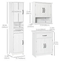 kleankin 3-Piece Bathroom Furniture Set, Modern Bathroom Storage Cabinet with Drawers and Shelves, Tall and Small Floor Cabinets, Wall-mounted Medicine Cabinet, White(m-3)