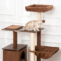 PawHut 58" Huge Cat Tree Kitty Activity Center Cat Climbing Toy Rest Pet Furniture with Sisal Scratching Post Pad Condo Bed Perch Ladder Hanging Ball Brown(m-8)