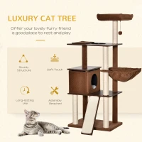 PawHut 58" Huge Cat Tree Kitty Activity Center Cat Climbing Toy Rest Pet Furniture with Sisal Scratching Post Pad Condo Bed Perch Ladder Hanging Ball Brown(m-4)