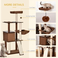 PawHut 58" Huge Cat Tree Kitty Activity Center Cat Climbing Toy Rest Pet Furniture with Sisal Scratching Post Pad Condo Bed Perch Ladder Hanging Ball Brown(m-5)
