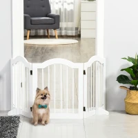 PawHut 24"H Foldable Dog Gate, 3 Panels Freestanding Pet Gate Barriers Indoor with Support Feet, Puppy Fence for Small Dogs, White(m-1)