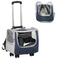 PawHut 3 IN 1 Dog Carrier, Foldable Pet Backpack, Luggage with Telescoping Handle, Adjustable Shoulder Strap for Small Cats & Dogs Travel Hiking, Light Grey(m-2)