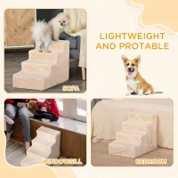 PawHut 4-Step Dog Ramp for Sofa, Bed, and Couch, with Removable Cover, Beige(m-7)